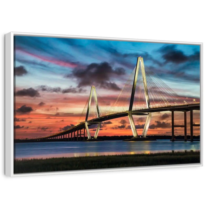 The Ravenel Bridge in Charleston, Floating Frame White, 46" X 31"