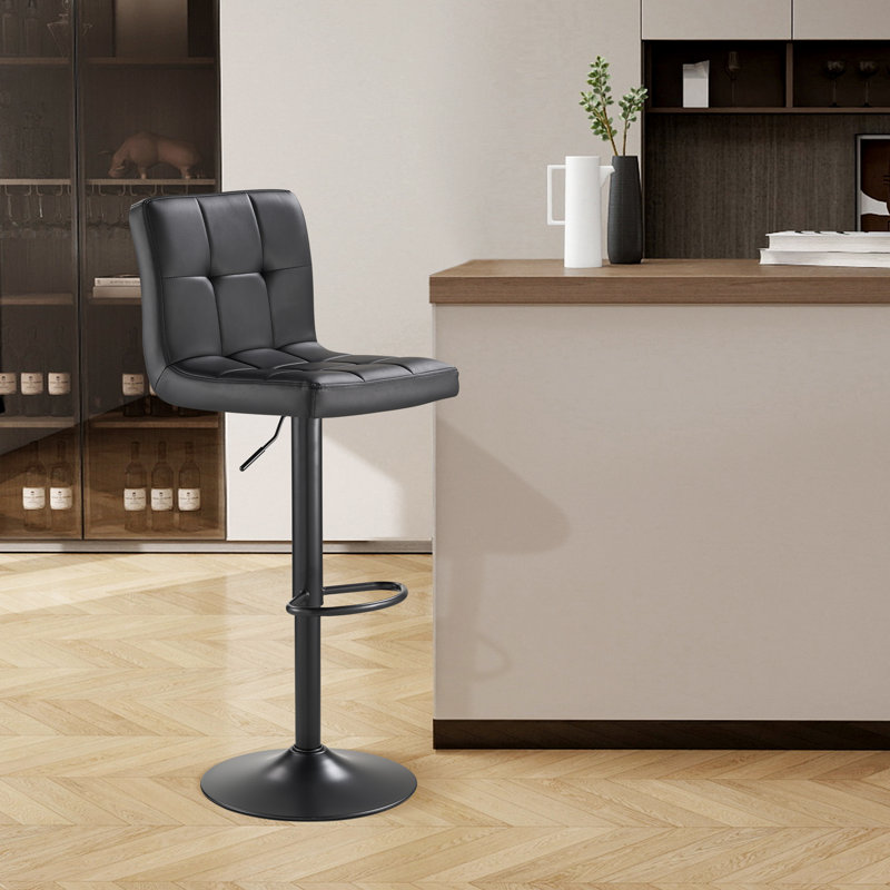 Tabourets de bar pivotants réglables, tabouret de bar à coussin de siège épaissi avec dossier, chaises de bar en cuir de polyuréthane à hauteur de comptoir pour îlot de cuisine, salle à manger, noir avec base noire (ensemble de 2)