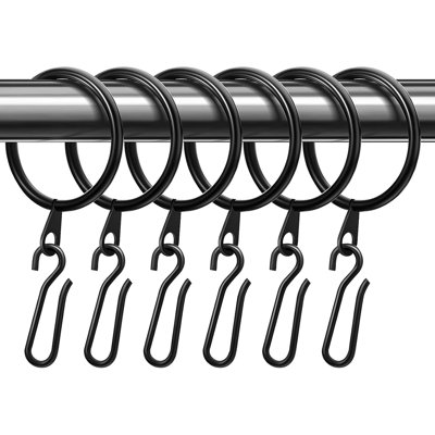 Lot de 60 anneaux de rideaux métalliques avec crochets à épingle, 3,2 cm (1,26 pouce), anneaux de suspension pour tringles, crochets inclus, glissement fluide, noir