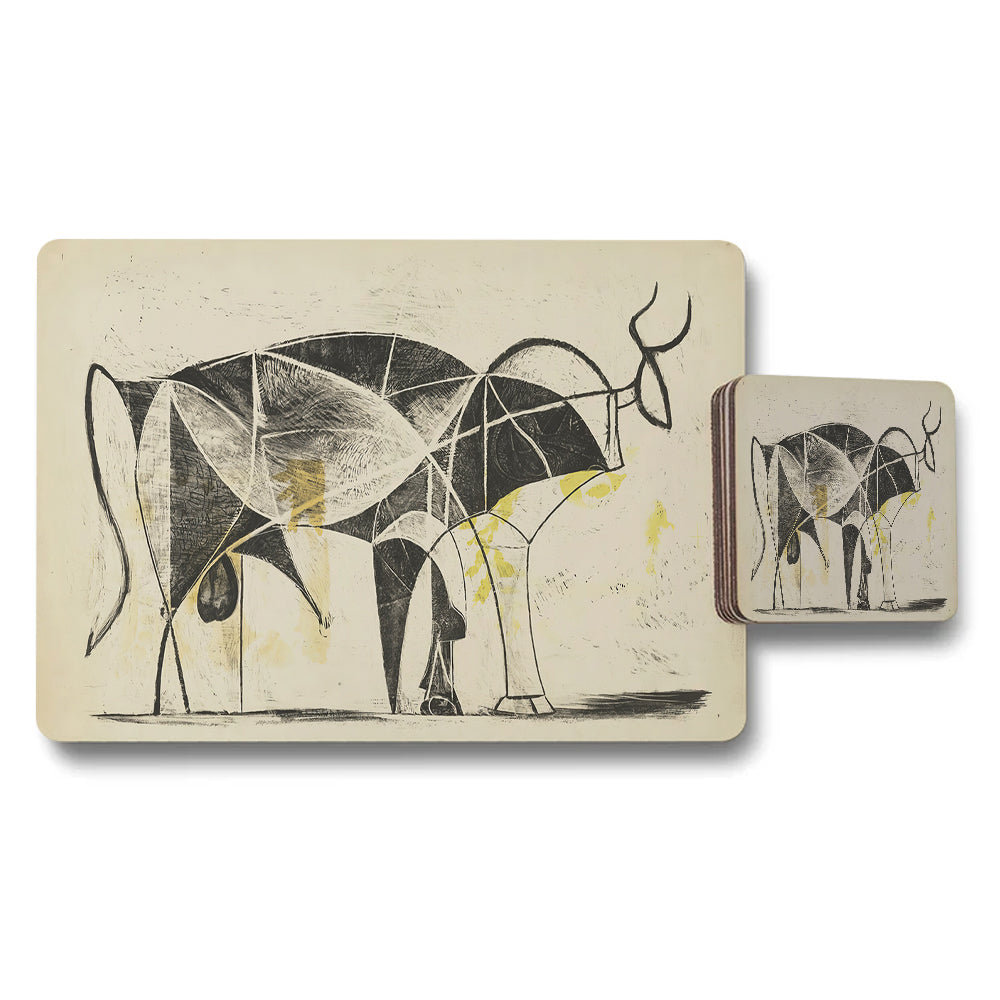Elephant Geometry Placemat and Coaster Set in Abstract Art