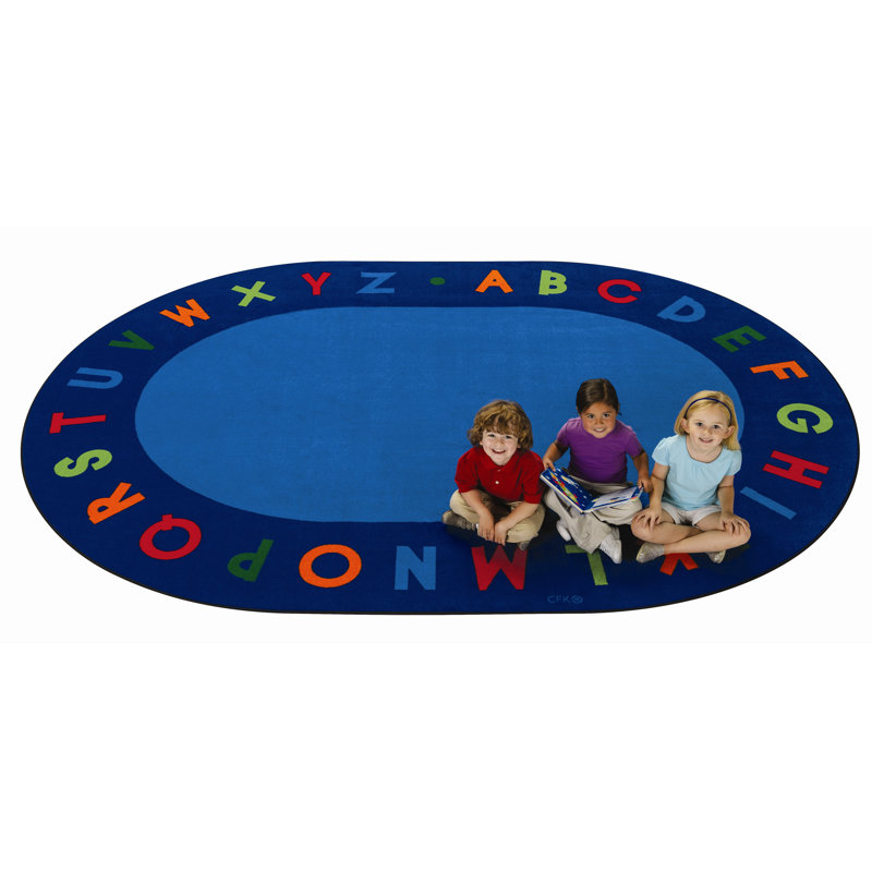 Alphabet Circletime Seating Premium Tufted Blue Area Rug, Oval 8'3" x 11'8"