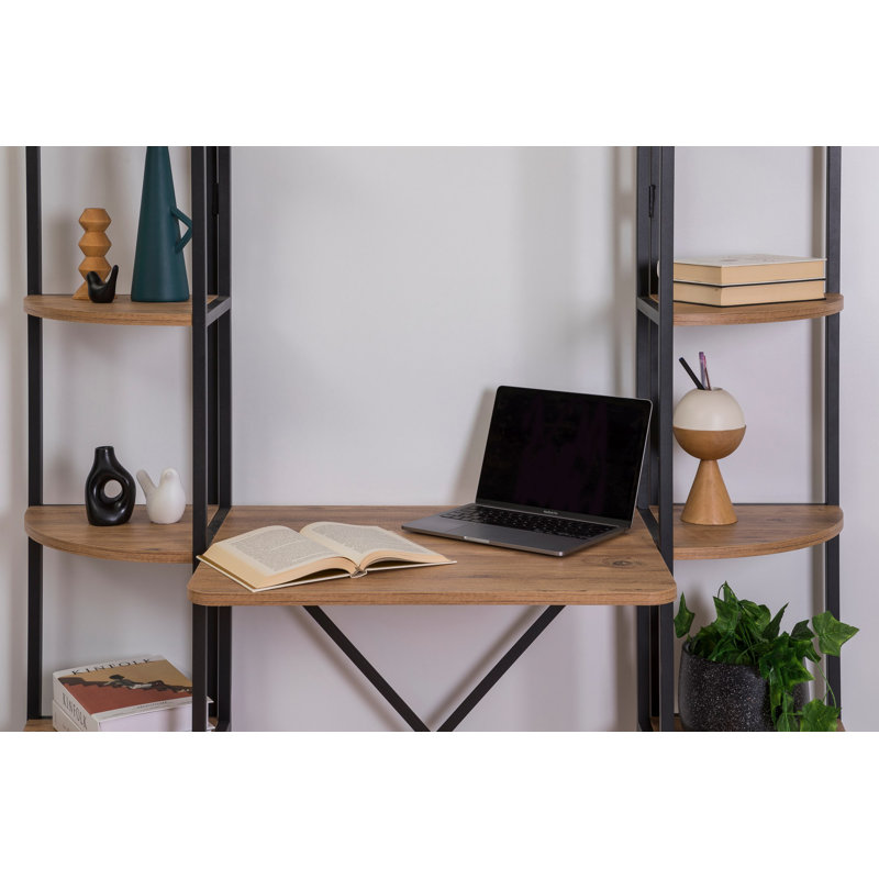 Bureau d'étude moderne avec structure en métal, pin atlantique et finition noire, 54,7 x 61,0 x 13,4 pouces | 100% panneau de particules enduit de mélamine, épaisseur: 0,7 pouce | Conception élégante et durable, parfaite pour les bureaux à domicile et les espaces d'étude