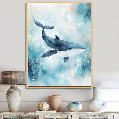 Baby Whale in Gentle Tides II - Nursery Animal Framed Canvas Wall Decor
