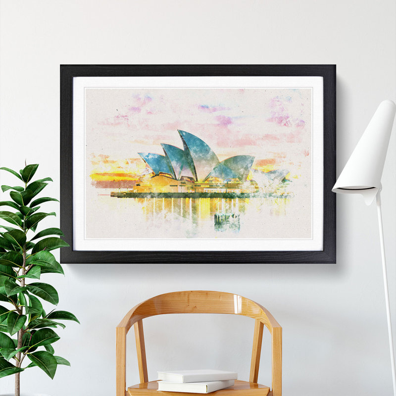 Sydney Opera House at Sunset - Picture Frame Painting Print, Black Framed, 62cm H x 87cm W x 2cm D