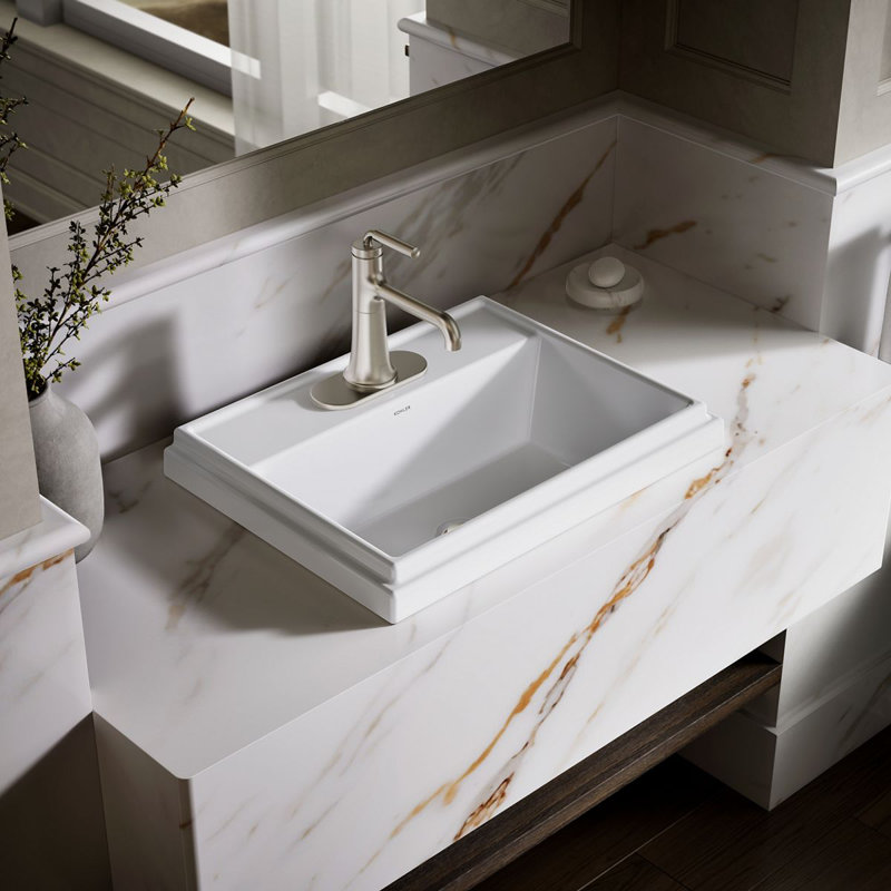 Tresham Ceramic Rectangular Drop-In Bathroom Sink with Overflow, Thunder Gray, Single