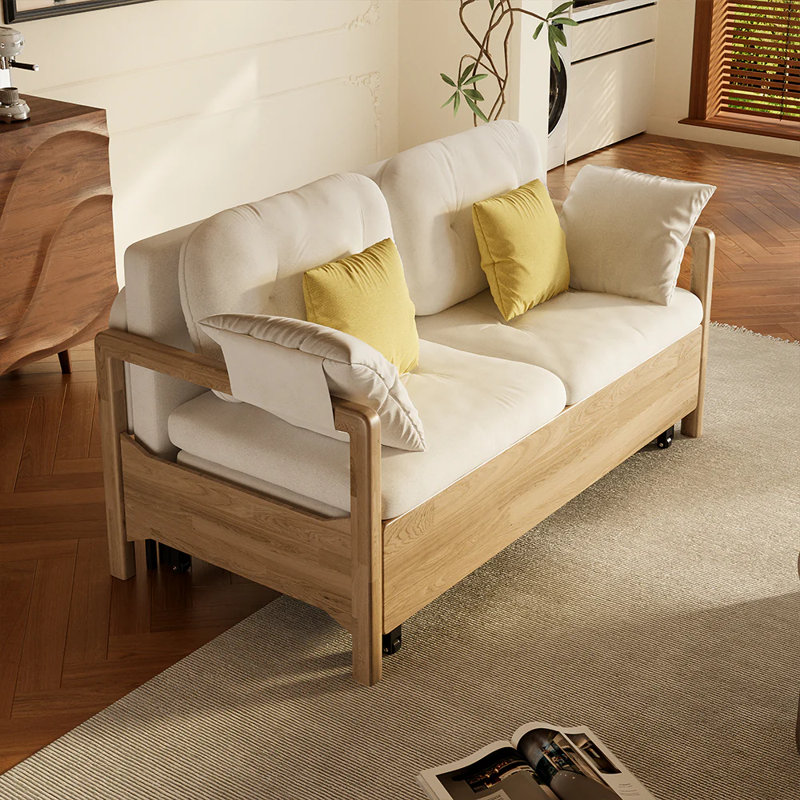 62.5” Sofa Bed With Storage Space Convertible Design Solid Wood Sponge Fabric--Arrtle Furniture
