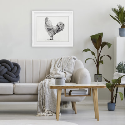 Coq au fusain, reproduction encadrée sous verre, design par Leah Noel Art
