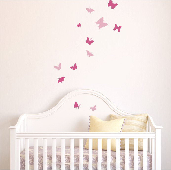 Décalcomanie murale papillons, H 91 po x l 55 po x P 0,01 po, Rose/Rose pâle