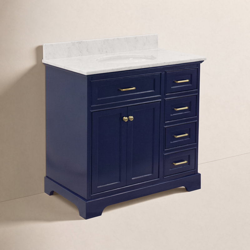 Ensemble de meuble-lavabo simple 36 po Ronnie, Marbre de Carrare, Bleu royal