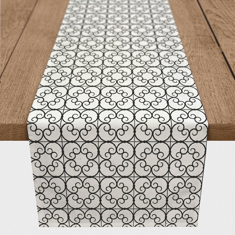 Pettengill Geometric Table Runner, Black, 72" x 16"
