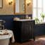 Ensemble de meuble-lavabo sur pied élégant 24 po, armoire en bois d'hévéa et panneau de fibres à densité moyenne avec plateau en céramique, rangement à 4 tiroirs (noir)-1731405762