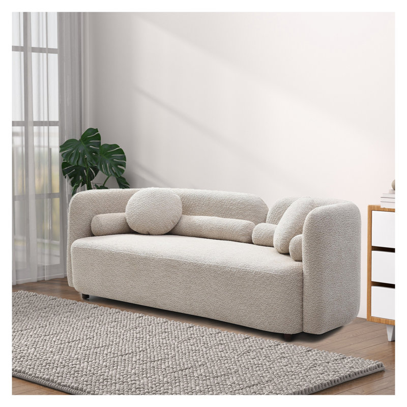 Canapé moderne à 2 places, canapé Boucle beige clair avec structure en bois d'eucalyptus