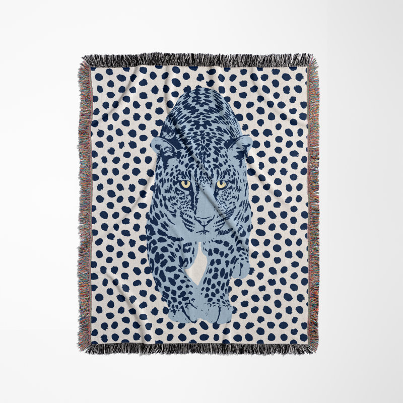 Jeté en mélange de coton Inky Leopard, L 70 po x l 50 po, Bleu / Blanc cassé