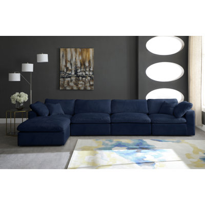 Cozy 158" Wide Velvet Modular Sofa & Chaise with Ottoman