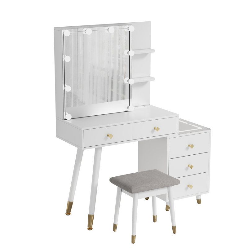 White Makeup Vanity With Lights