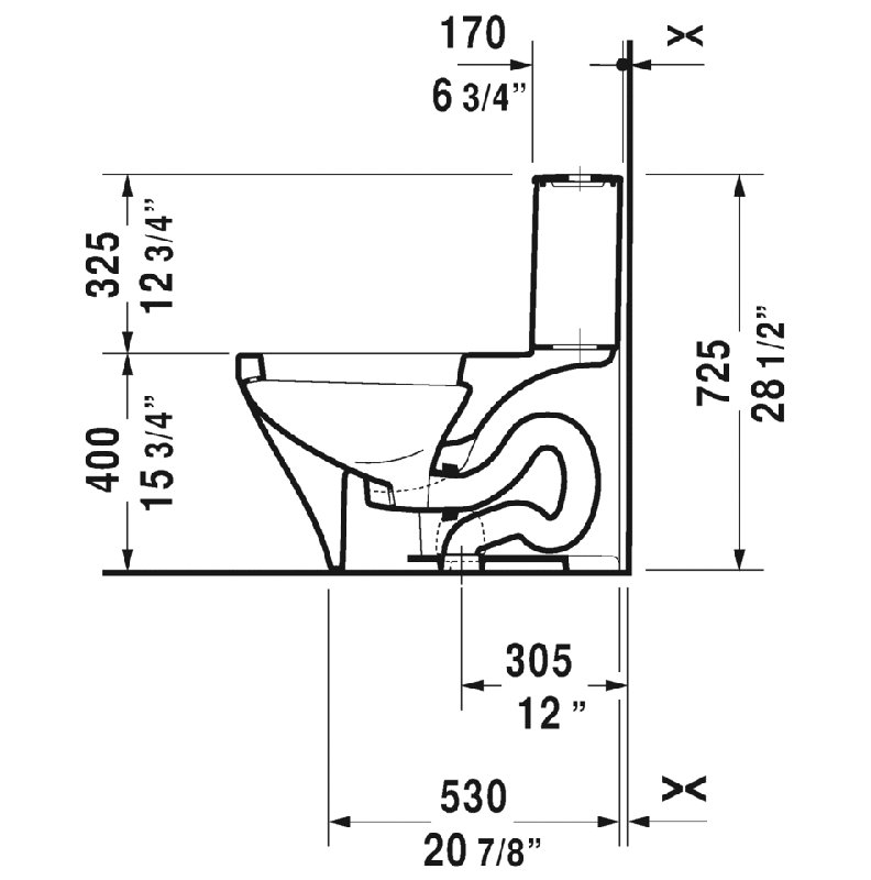Toilette allongée une pièce à double chasse Durastyle (siège inclus)