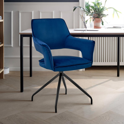 Chaise d'appoint de salle à manger en velours bleu avec finition noire