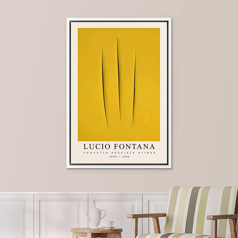 «Yellow Geometric Stripe Abstract Shapes Illustration» par Lucio Fontana - impression sur toile, H 36 po x l 24 po x P 1,5 po