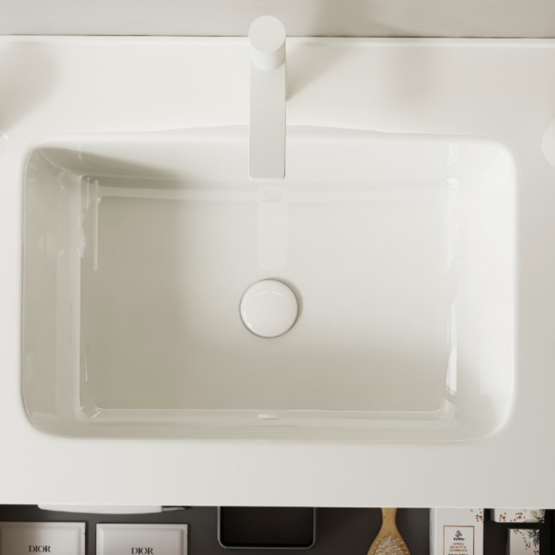 BRON 30 Inch Glossy White Ceramic Bathroom Sink With Integrated Basin And Overflow, Durable And Stain-Resistant Design