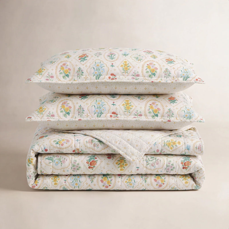 Ensemble de courtepointe réversible 100% coton Nessa par Angela Staehling, Courtepointe très grand et 2 très grandes taies 