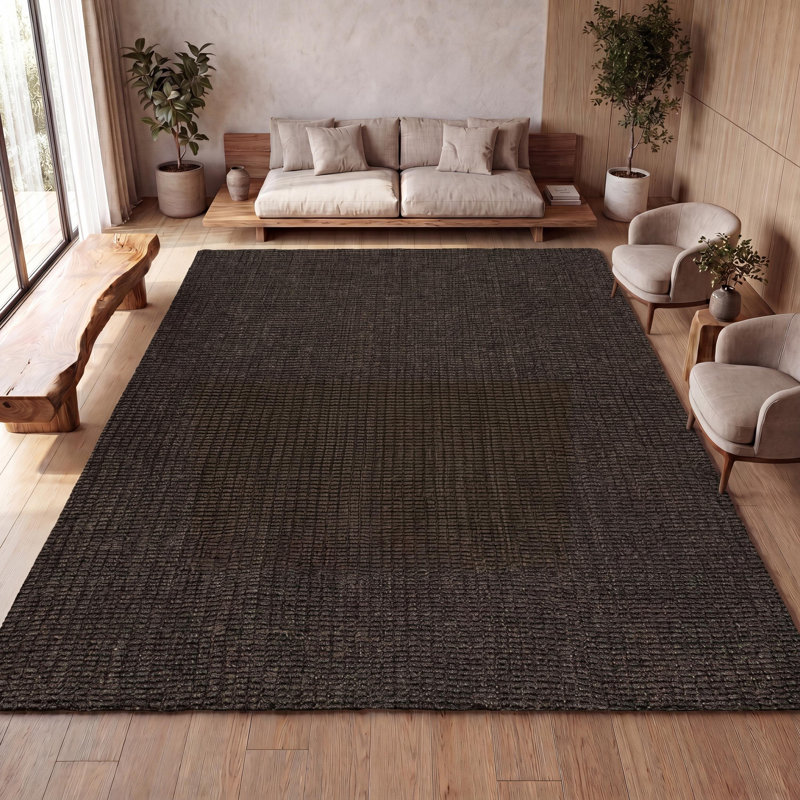 Tapis brun en jute tissé à la main Dropati Pata, Rectangulaire 3 pi x 5 pi