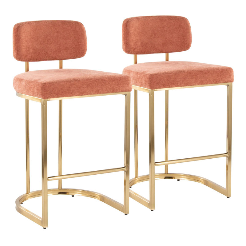 Ensemble de 2 tabourets de comptoir à hauteur fixe Erma (ensemble de 2), Siège orange / cadre doré