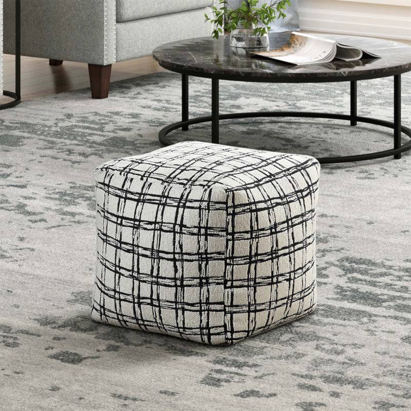 Repose-pieds rembourré en tissu moderne à motif de poufs carrés, pouf de sol antidérapant, fauteuil à billes pour une assise et un décor polyvalents