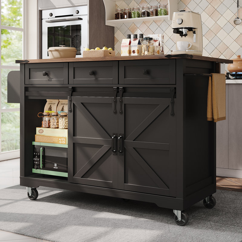 140 cm W Kitchen Island with Top, Black