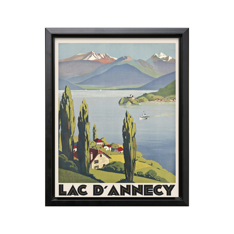 Lac d'Annécy, France, 18"H x 24"W, Canevas, Cadre noir