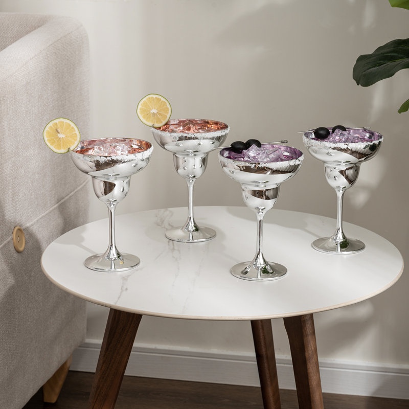 4 pièces 10 oz. Ensemble de verres à vin argentés Margarita