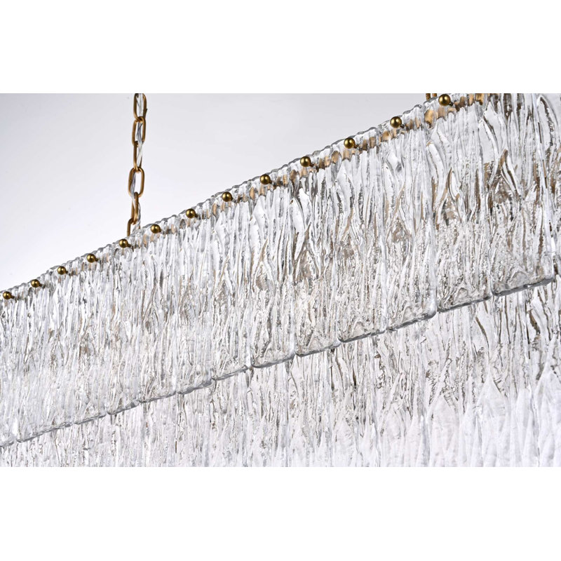 Lustre en verre 36 pouces Isabellamarie, H 14 po x l 36 po x P 11 po, Or satiné, 14 lumières
