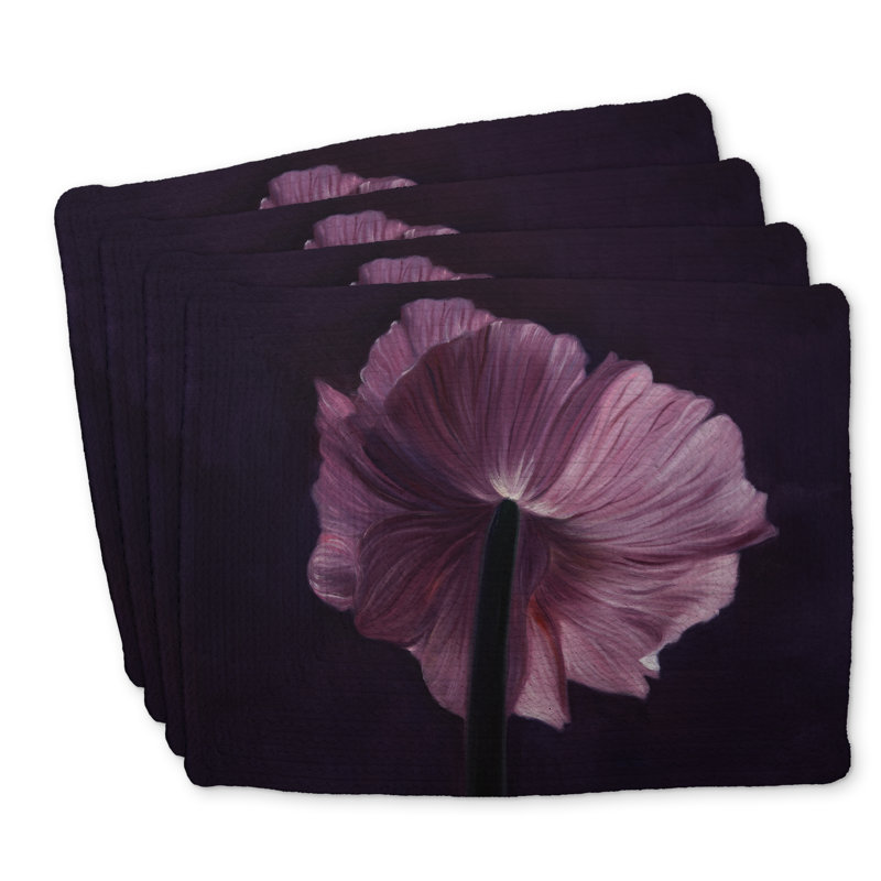 Ensemble de 4 napperons en polyester tressé pétales mauves | Décoration intérieure