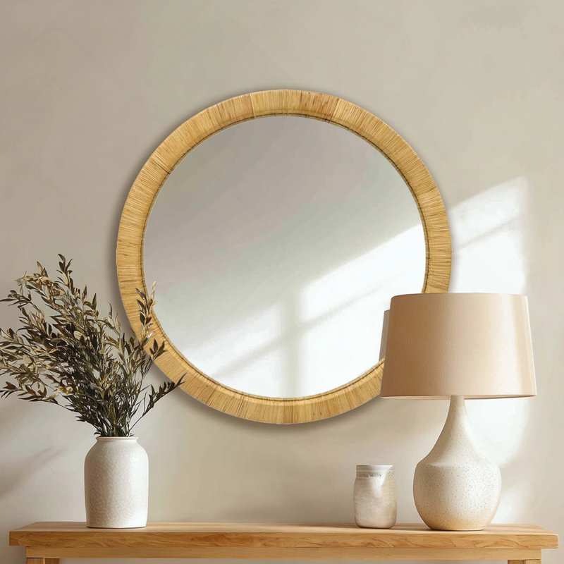 Miroir mural rond en rotin naturel Dia