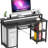 Modern Home Office Computer Writing Study Desk with Storage Shelves and Keyboard Tray-311122089
