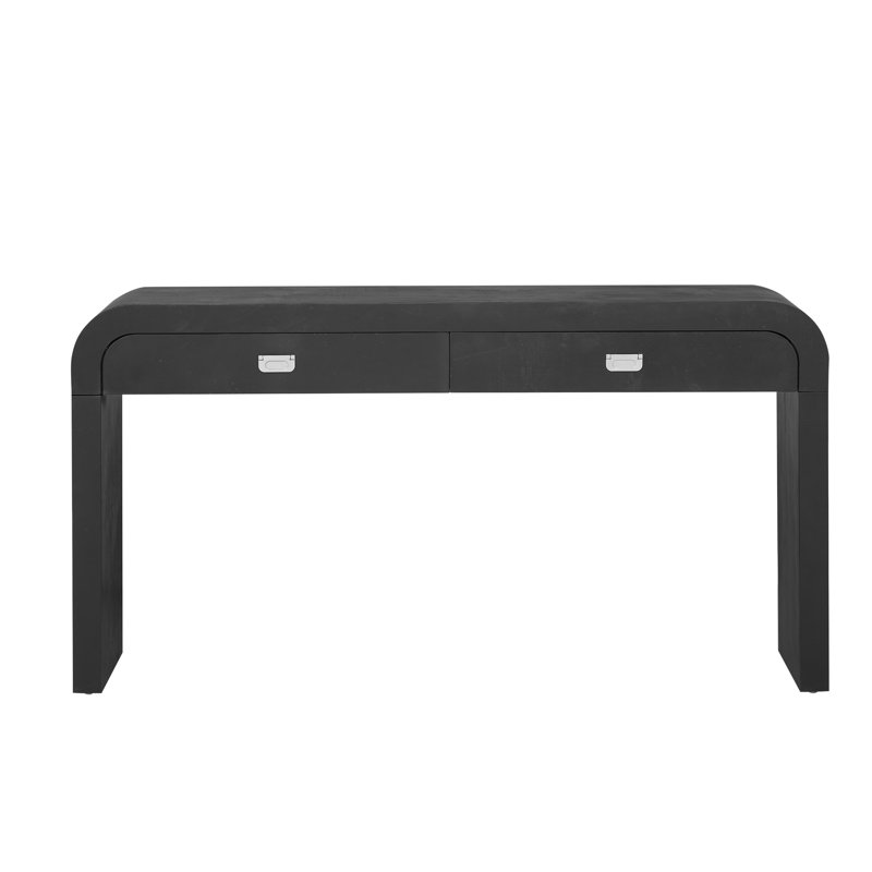 Console multifonctionnelle de couloir avec surface spacieuse de 60 pouces, placage de loupe, 2 tiroirs et tiroirs de soutien en peuplier, base à poignées en métal pour agencement résidentiel