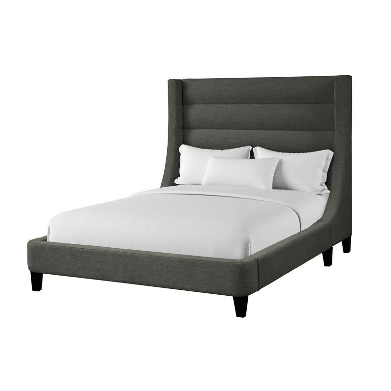Lit en bois massif Bailey, Gris clair, Grand lit