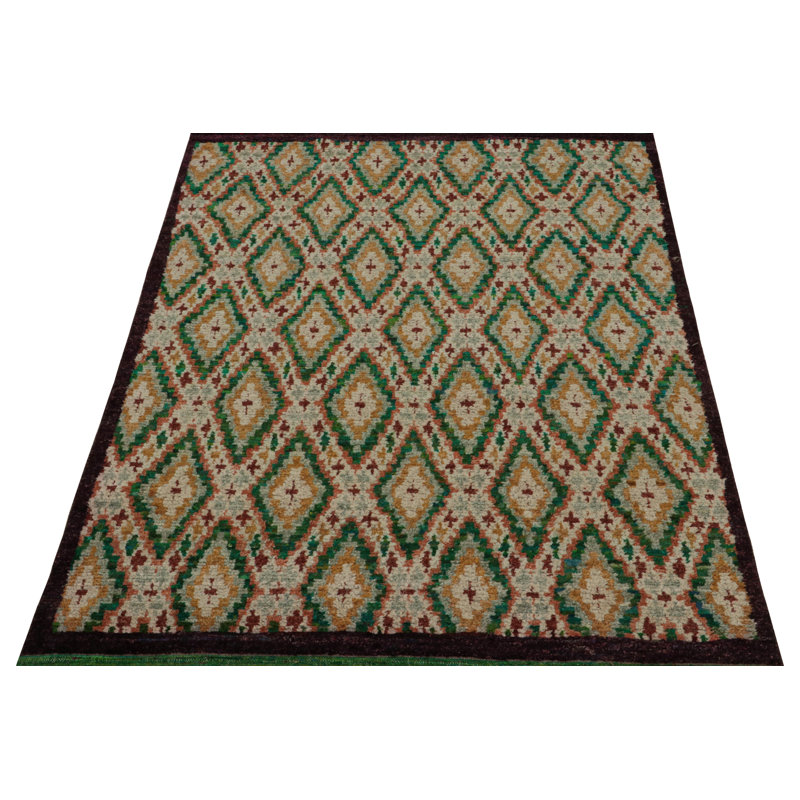 Moroccan Hand Knotted Geometric Area Rug, Rectangle 10' x 14'