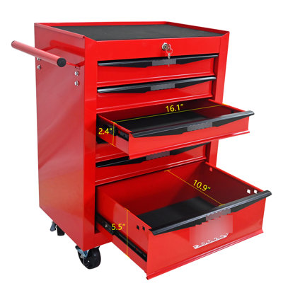 6 - Drawer Workshop Tool Trolley, 4  2 With Brakes , Key Locking, Black And Blue, Pull Handle Chest On Wheels, Cold Rolled Steel, Powder Coated, Blue Design