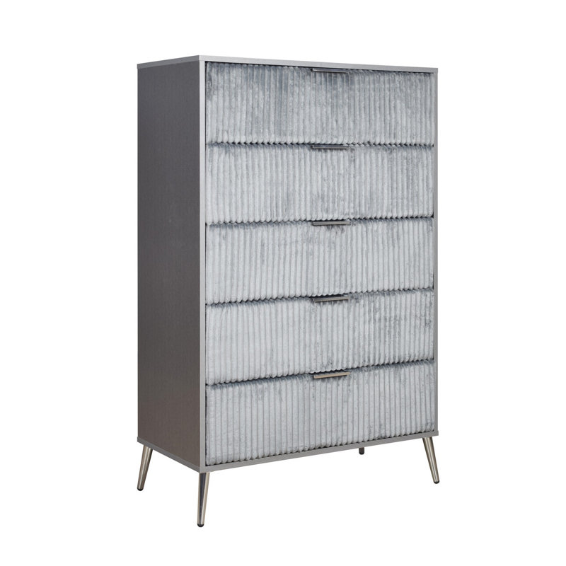Kiersha 5 - Drawer Dresser, Gray/Nickel