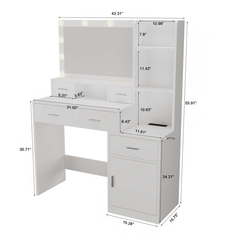 Le meuble-lavabo avec miroir est équipé d'un support de sèche-cheveux pour la chambre à coucher, Blanc