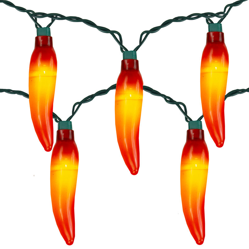 10 guirlandes lumineuses de terrasse pour terrasse en forme de piment DEL orange - fil vert 6 pi