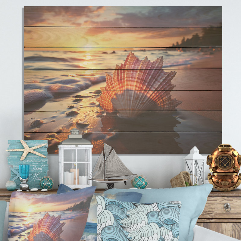 Sunset Shoreline Treasures IV - Plage sur bois, H 10 po x l 20 po