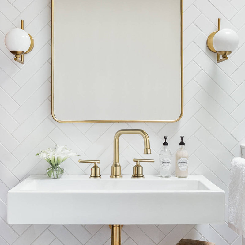 Robinet de salle de bain à large entraxe avec bonde, Or brossé