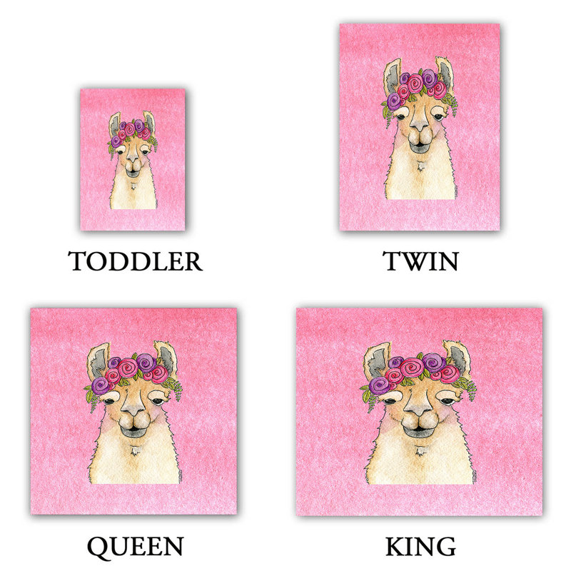 Ensemble de housse de couette guirlande llama, 1 housse de couette grand + 2 taies standards, Rose / Crème / Rouge