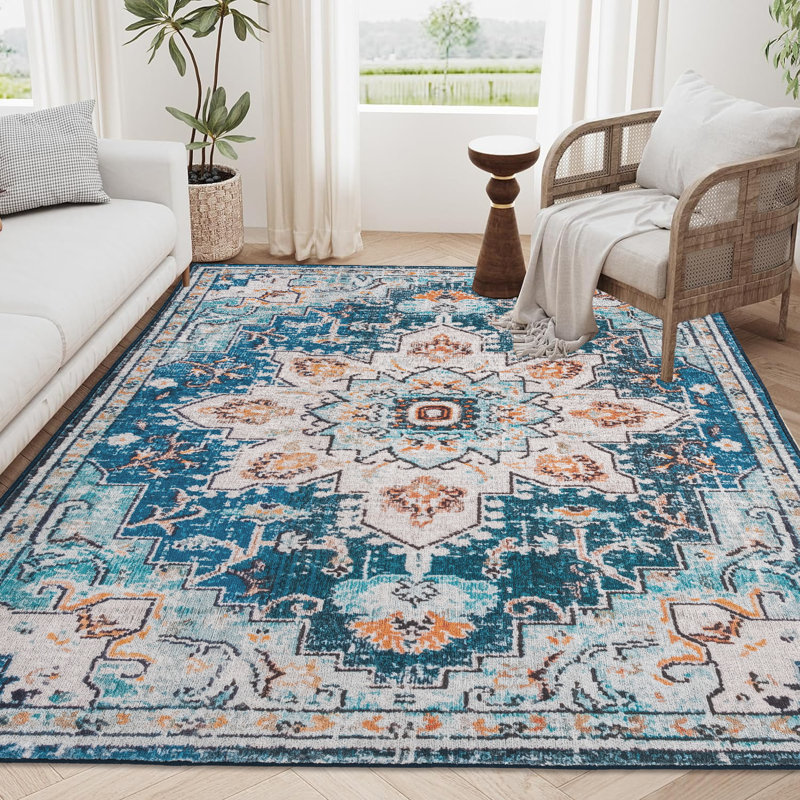 Vintage Area Rug, Non-Slip Washable Rug, For Living Room Kitchen Bedroom Living Room, Rectangle 6'0.05" x 9'0.27"