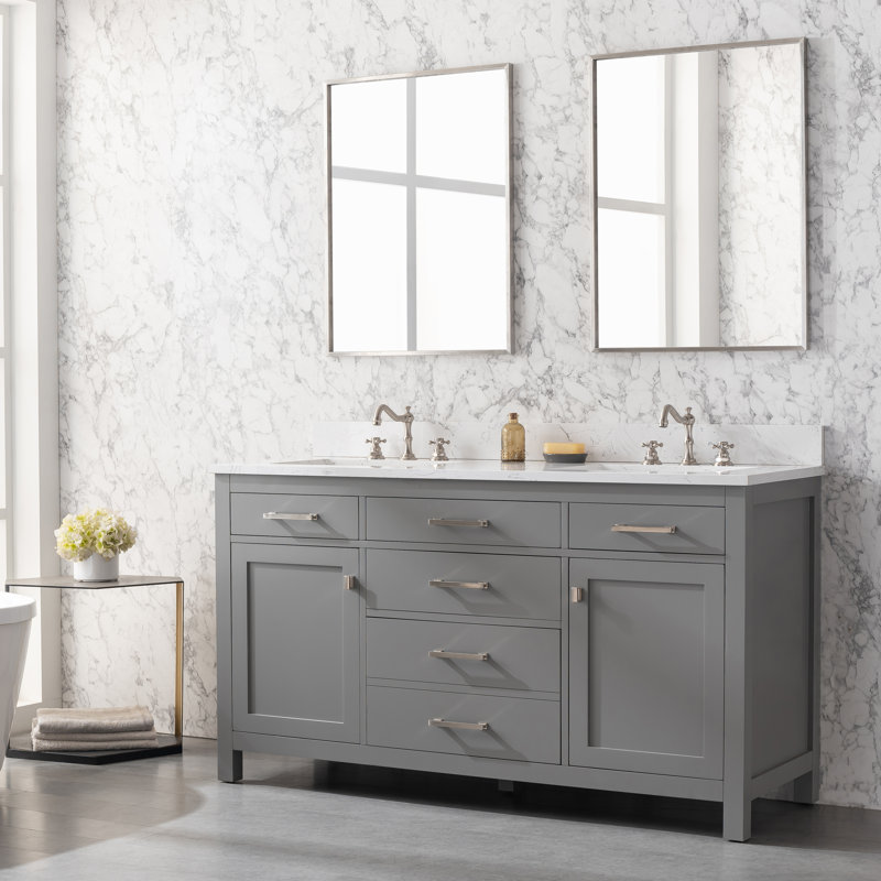 Meuble-lavabo double Ajhane, Gris