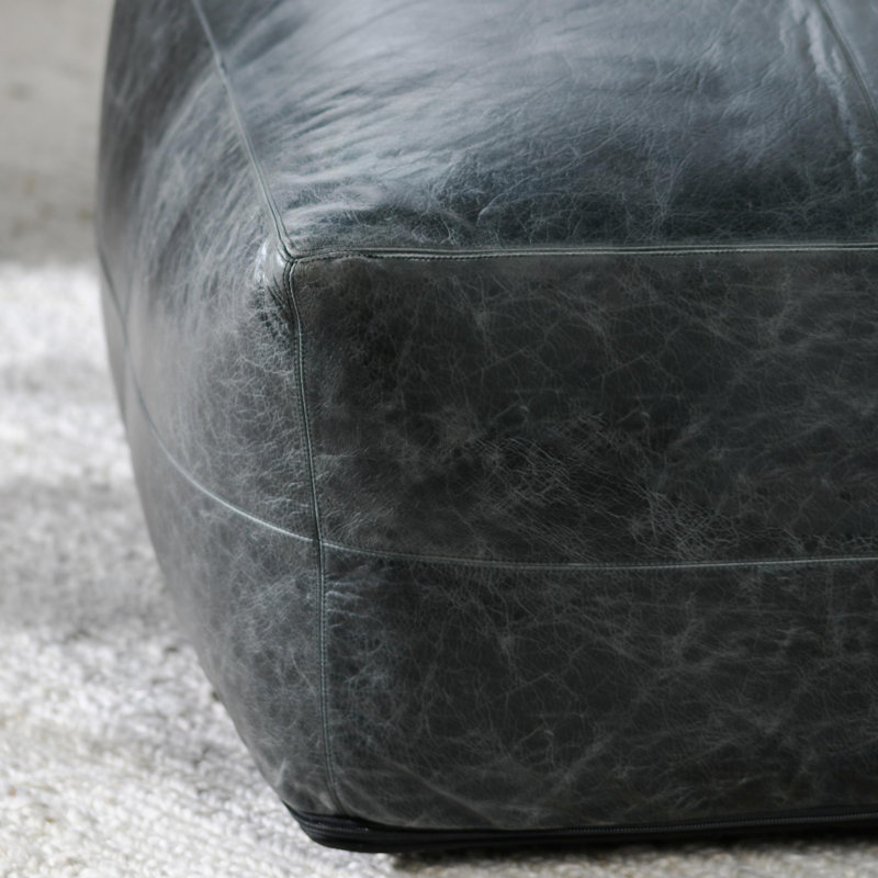 Dexter 24" Genuine Leather Pouf , Onyx Black, Onyx Black
