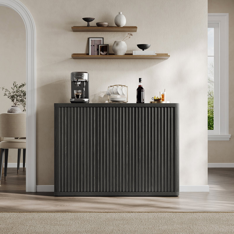 Cesiro 46.65'' W Sideboard With 3 Fluted Doors And Adjustable Shelves, Dark Gray Alder