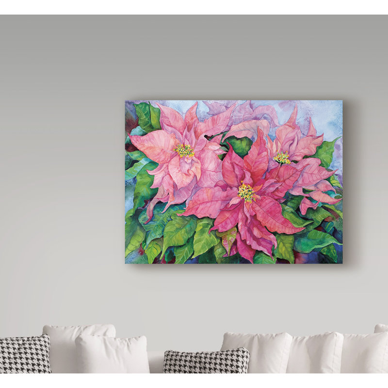 « rose poinsettia », reproduction de peinture à l’acrylique sur toile tendue, H 35 po x l 47 po x P 2 po
