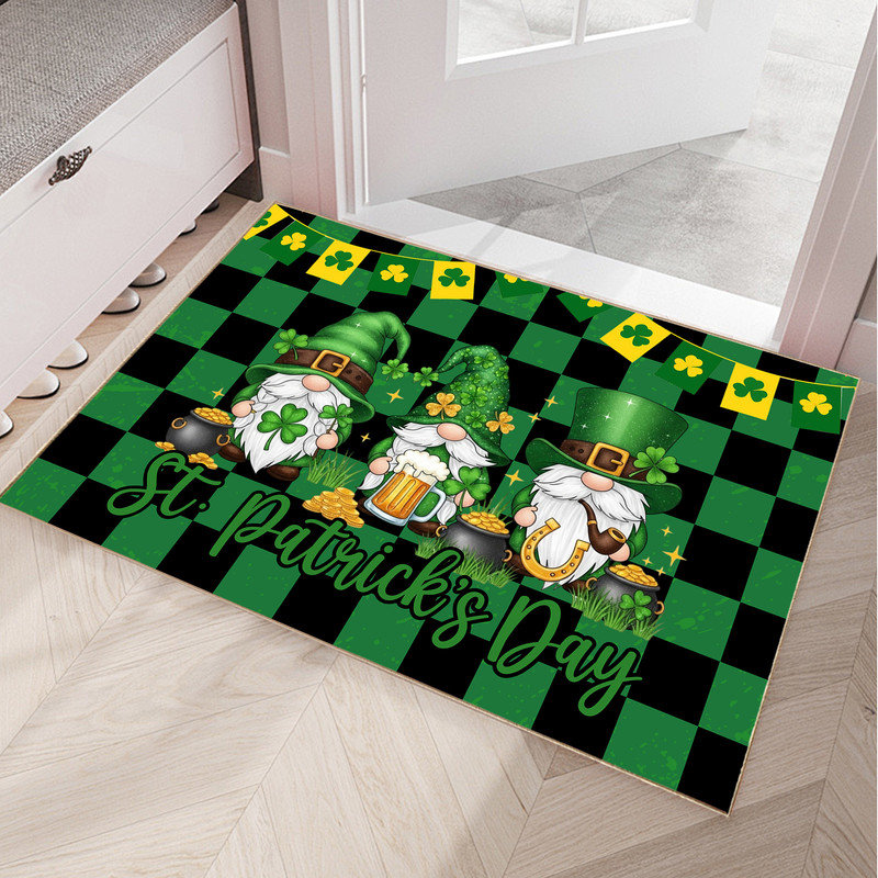 Tapis d'entrée antidérapant, paillasson pour la Saint-Patrick, L 16 po x L 24 po, Trèfle 06